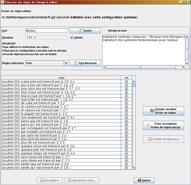 capture d'écran de la sélection des règles d'abbréviation